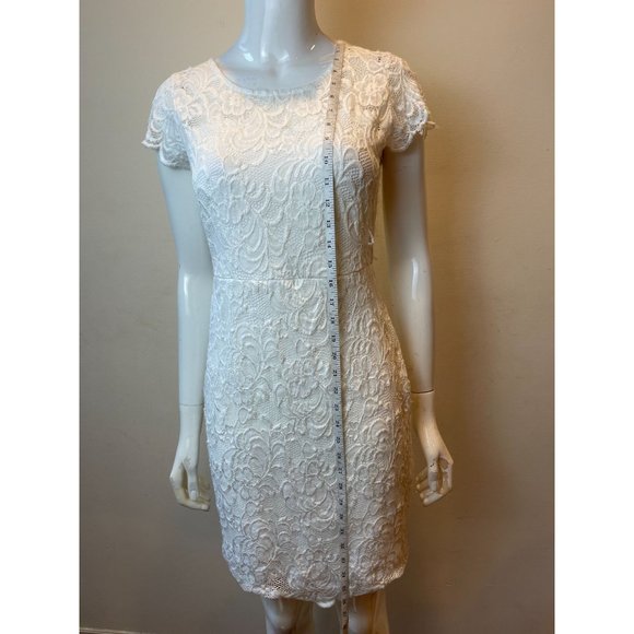 ODCOCD Womens Lace Sheath Mini Dress Cap Sleeve Crew Neck White Size Medium - Picture 3 of 8